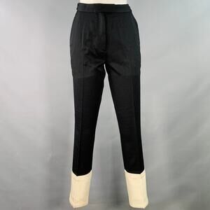HELMUT LANG Size 4 Black White Side Tabs Satin Cuffs Dress Pants